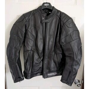 CASTLE STREETWEAR Black Leather Moto Jacket w/Full Zip-Out Liner Sz. 14 EUC